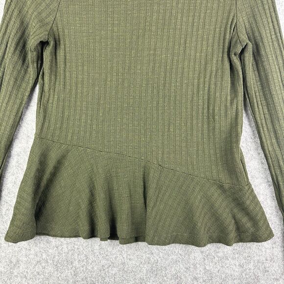 Maeve Anthropologie Winterscape Sweater Top Women S Olive Green Cowl Neck Peplum - Picture 10 of 12